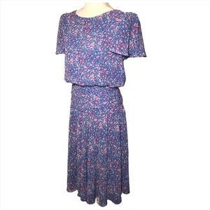 Vintage Blue Floral Dress Size Small